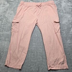 Gap Easy Pant XXL Pink Cargo Linen Blend Elastic Waist Drawstring Casual Pants